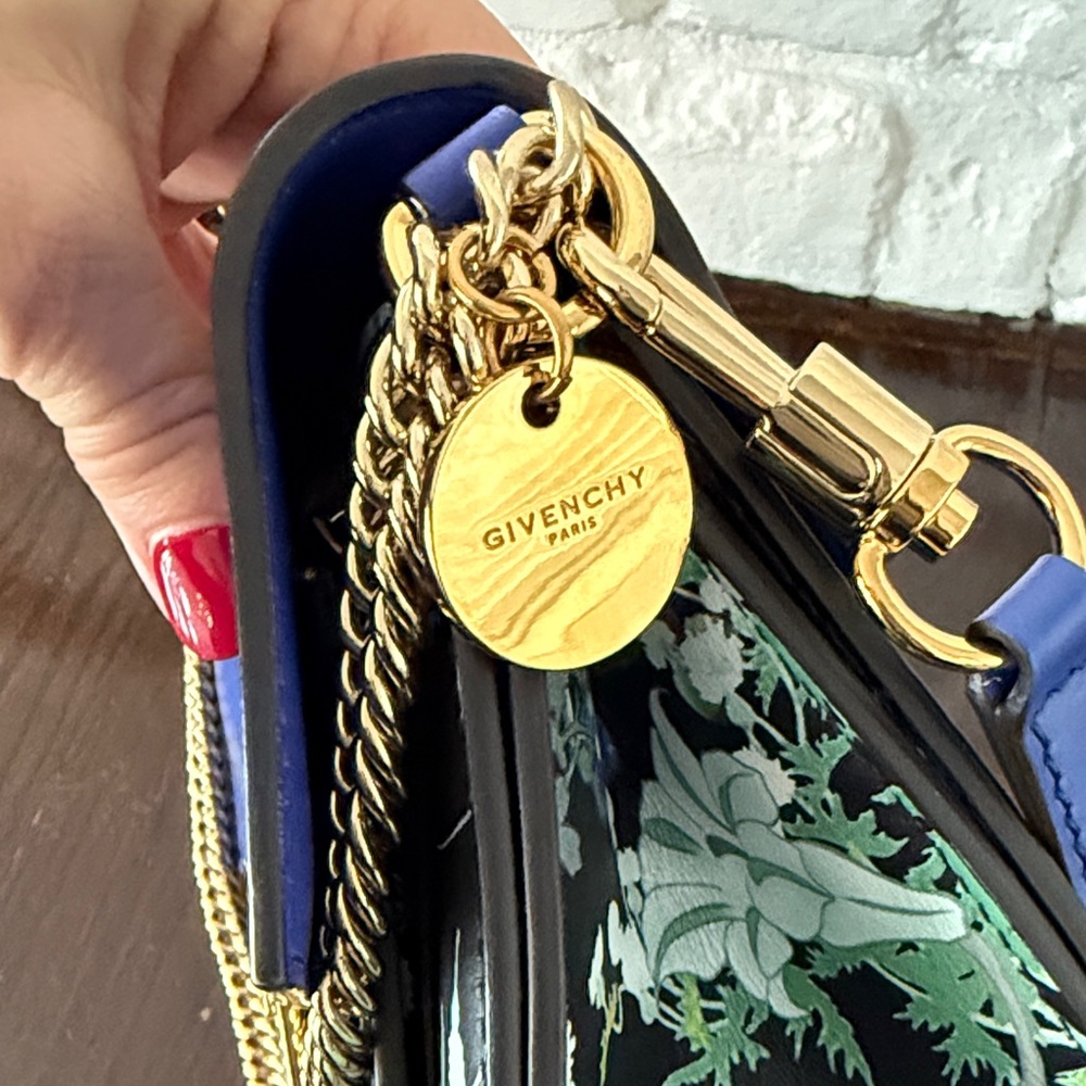 Givenchy Blue Floral Crossbody Bag with Gold Chain New - Picture 2 of 13
